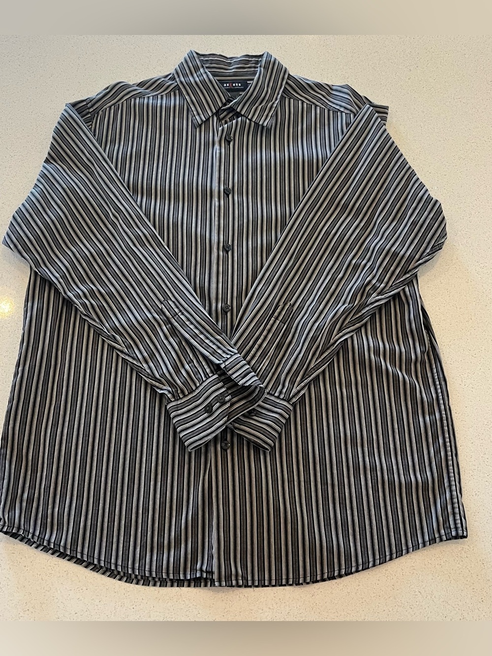 Axcess Men’s Black & Gray Vertical Stripe Dress Shirt Size L
